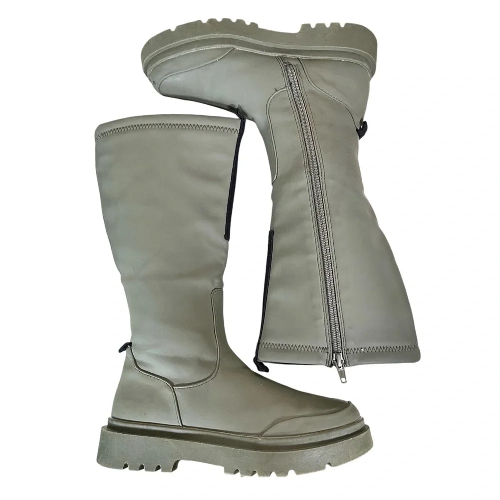 ZARA Chunky Lug Sole Knee High Rubberized Rain Boots